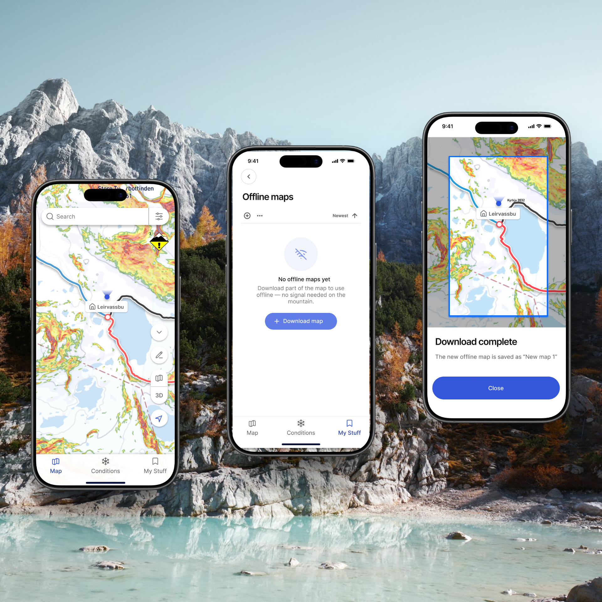 Skida offline map download flow on mobile