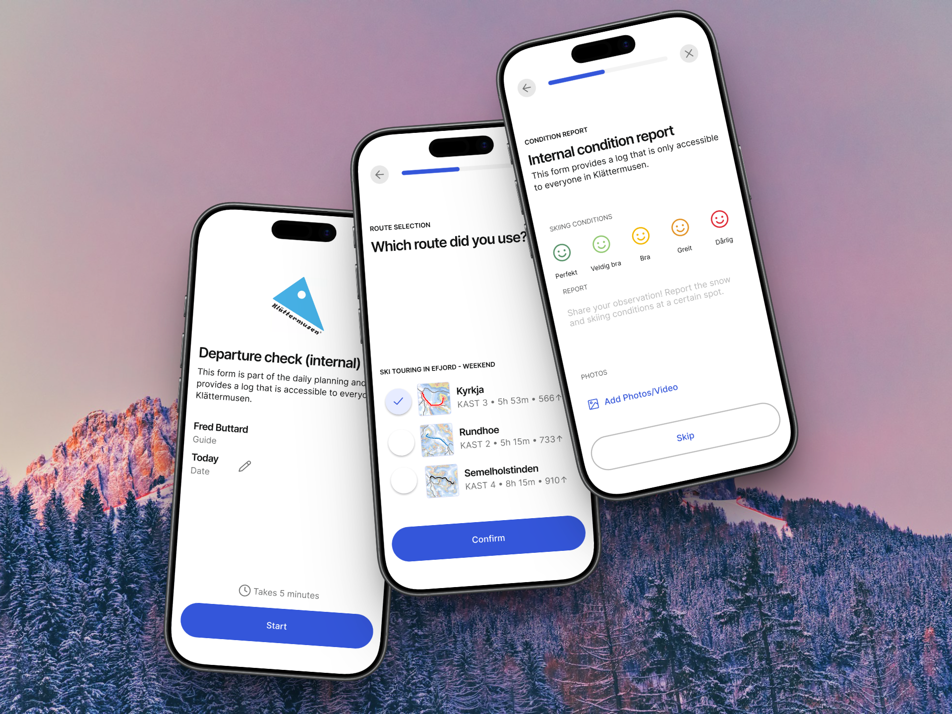 Figma designs for the Skida pre- and post-departure checklist flow